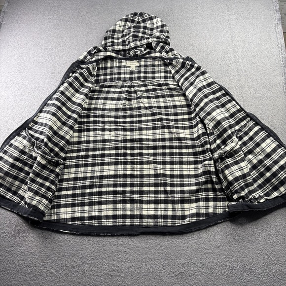 LL BEAN Womens Full Zip Hooded Jacket-All Cotton Black/White Plaid-Relaxed Fit L - Picture 11 of 16
